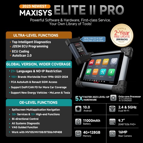 2024 Autel MaxiSys Elite II Pro Automotive Full System Diagnostic Tool with MaxiFlash VCI Support SCAN VIN and Pre&Post Scan