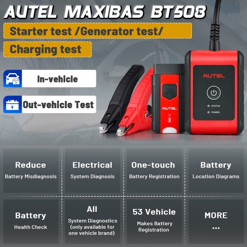 2024 Autel MaxiBAS BT508 Car Battery Tester 6V 12V Load Tester 100-2000 CCA Added AUTOVIN, Electrical Reset, Battery Health Report Update of BT506