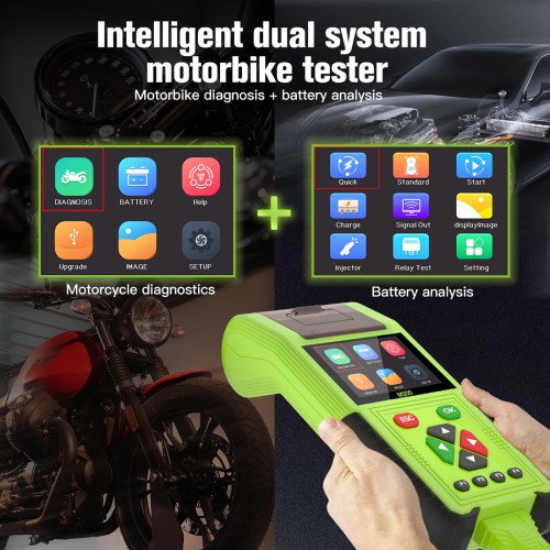 JDiag M200 Full Version Handheld Motorcycle Diagnostic Tool, Dual System Motorcycle Tester + Professional Battery Tester