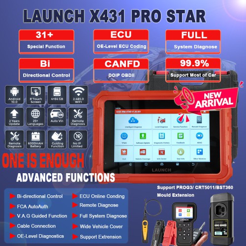 2024 Launch X431 PRO STAR Bidirectional Diagnostic Scanner Supports CAN FD DoIP 31 Service Functions ECU Coding upgrade of X431 V and Pro Elite