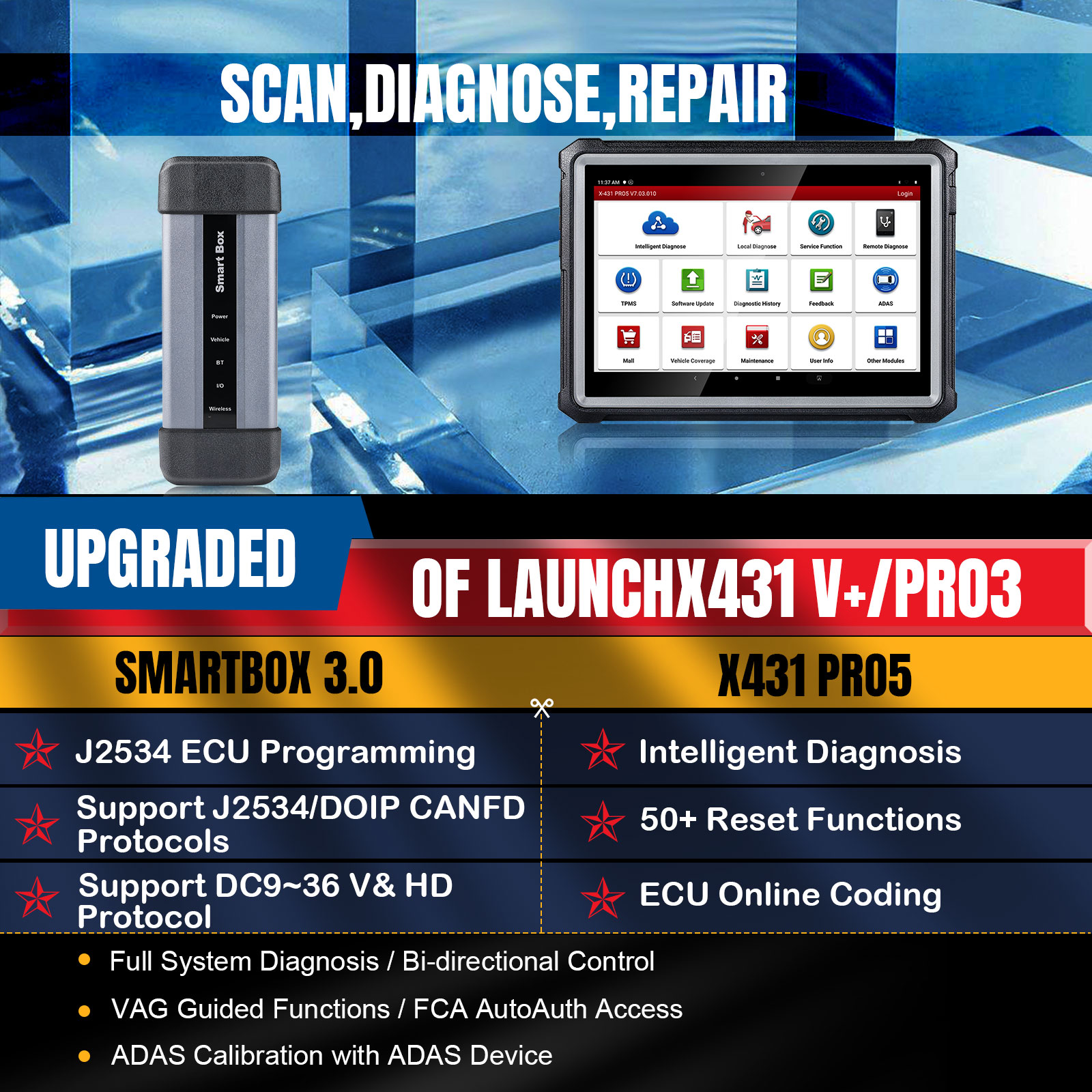 Launch X431 PRO 5 PRO5 Car Diagnostic Tools J2534 SmartBox Programming Auto  OBD2 Scanner Diagnosis Automotive Tool pk X-431 V+