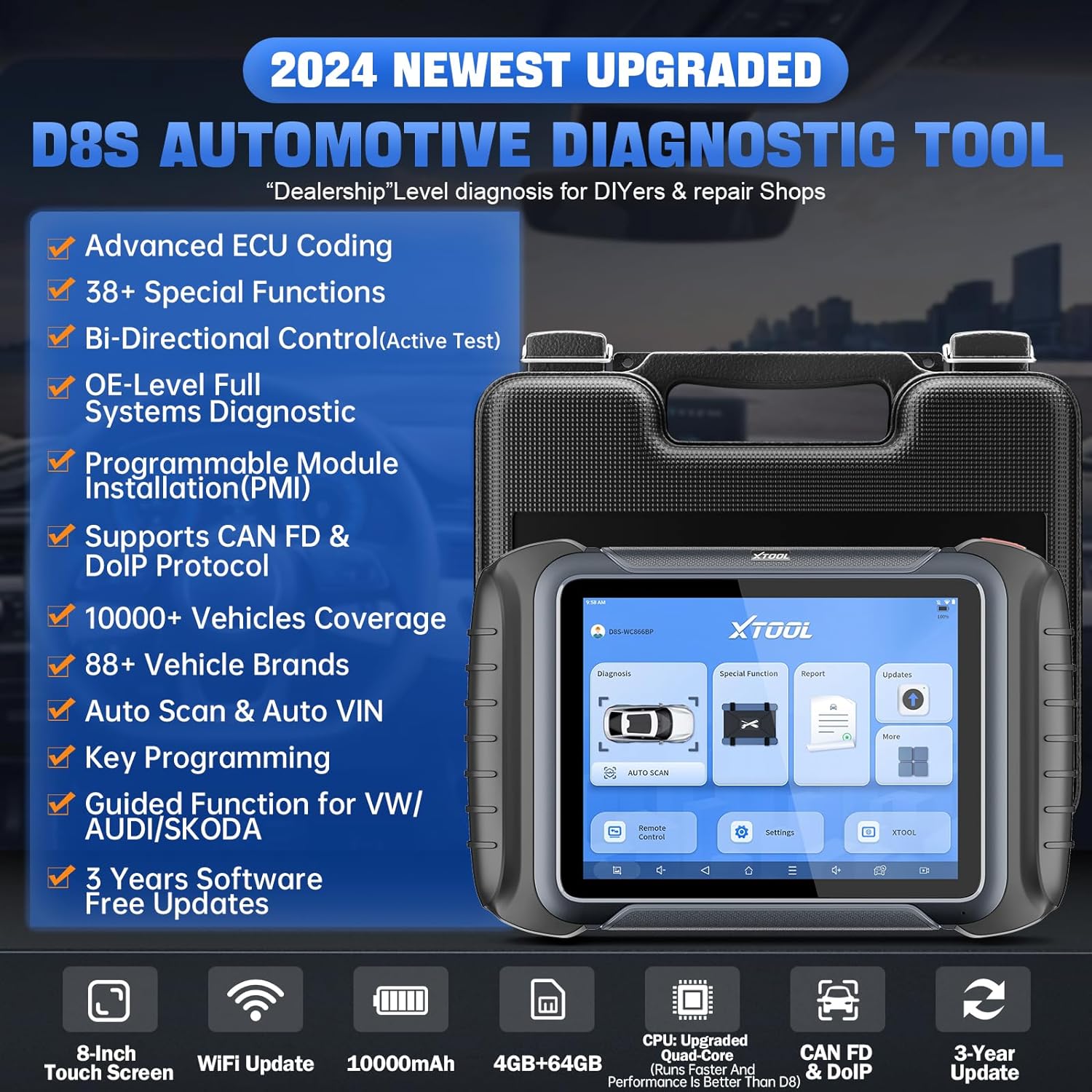 2024 Xtool D8 Bi-Directional OBD2 Car Diagnostic Scanner CAN FD ECU Coding  38+ Service Functions