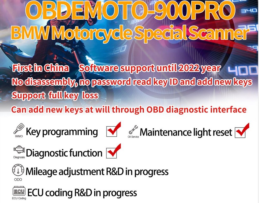 OBDEMOTO 900PRO for BMW Motorcycle Scanner Support Key Programming Maintenance Light Reset and Diagnostic