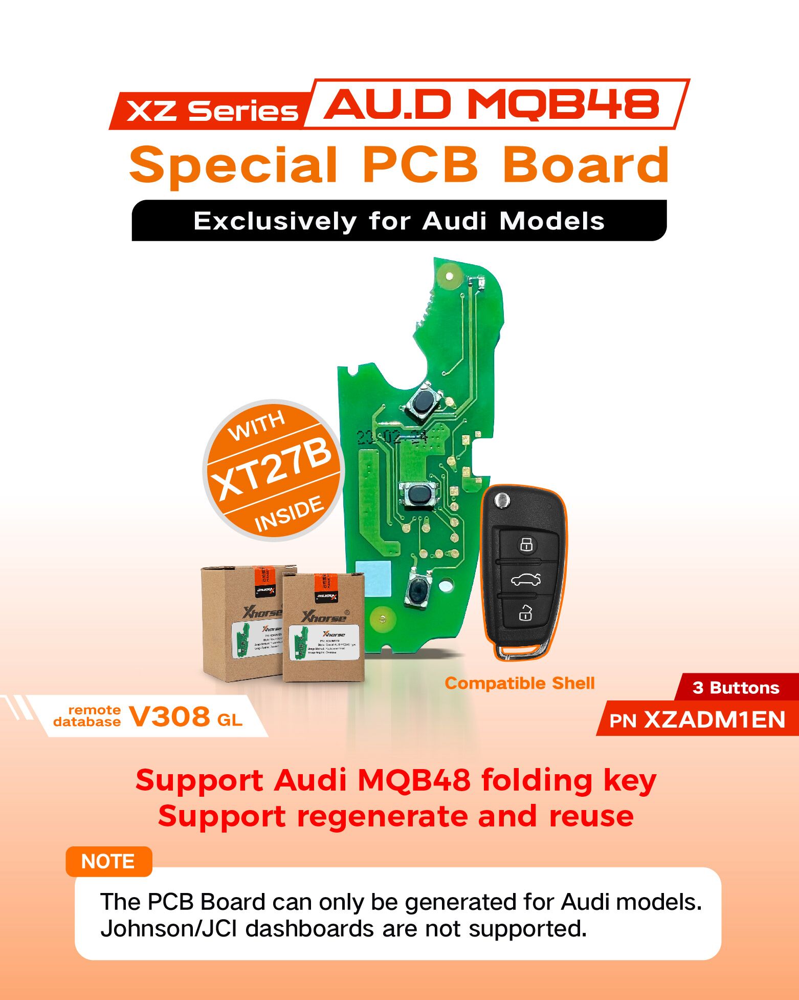 XHORSE XZADM1EN XZ Series AU.D MQB48 Special PCB Board for Audi Models 3 Buttons 5pcs/lot