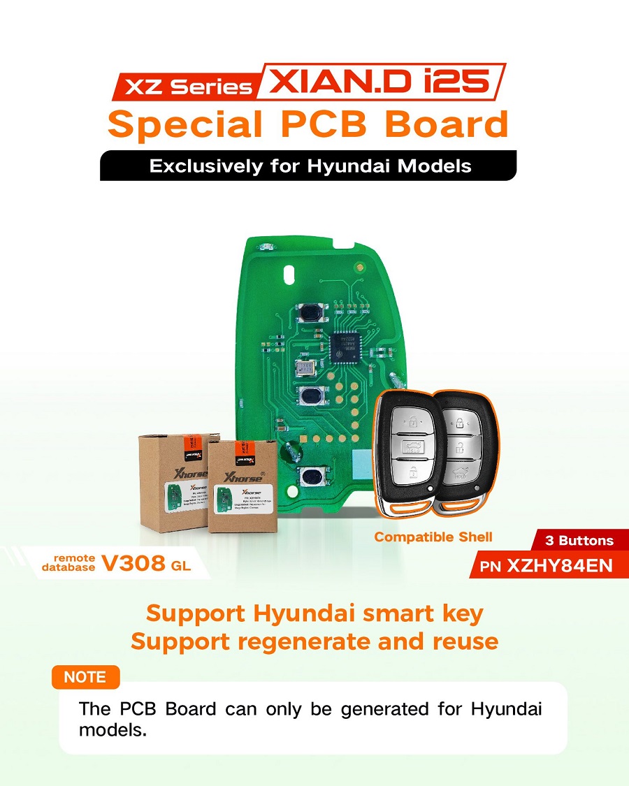 XHORSE XZHY84EN XZ Series XIAN.D i25 Special PCB Board for Hyundai Models 3 Buttons 5pcs/lot