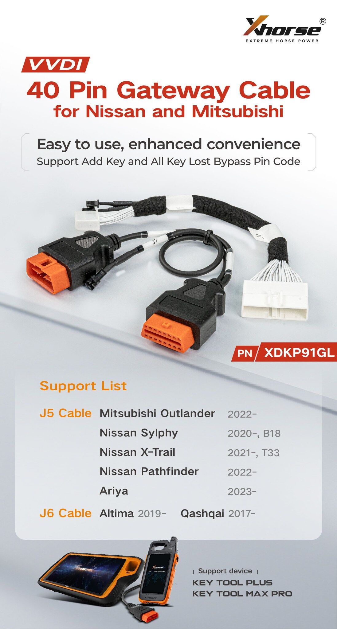 Xhorse VVDI XDKP91GL 40 Pin Gateway Cable for Nissan Mitsubishi 