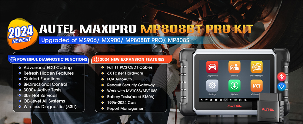 Autel MaxiPRO MP808BT Pro Kit with OBDII Adapters updated version of  MP900BT MP900 MP808S